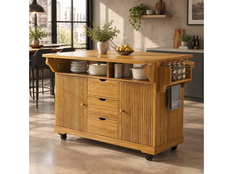  Desserte de cuisine,142.5x80x95 cm,3 tiroirs,mdf,marron foncé  - Conforama B