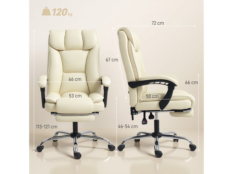  Chaise de bureau ergonomique, fauteuil de bureau inclinable avec repose-pieds, hauteur réglable, pivotante 360°, beige  - Conforama E