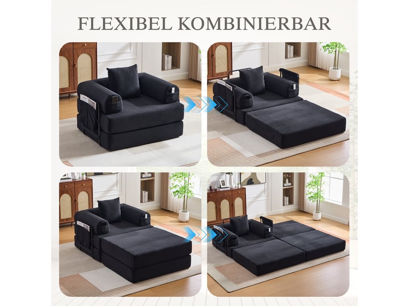  Canapé droit fixe 1 place tissu noir canapé compressible - Conforama D