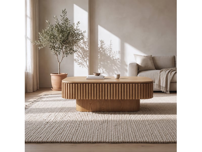  Table basse ulevr rectangulaire à rangement caché 98 x 60 x 35 cm, plateau amovible, mdf avec placage bois, coloris bois naturel  - Conforama B