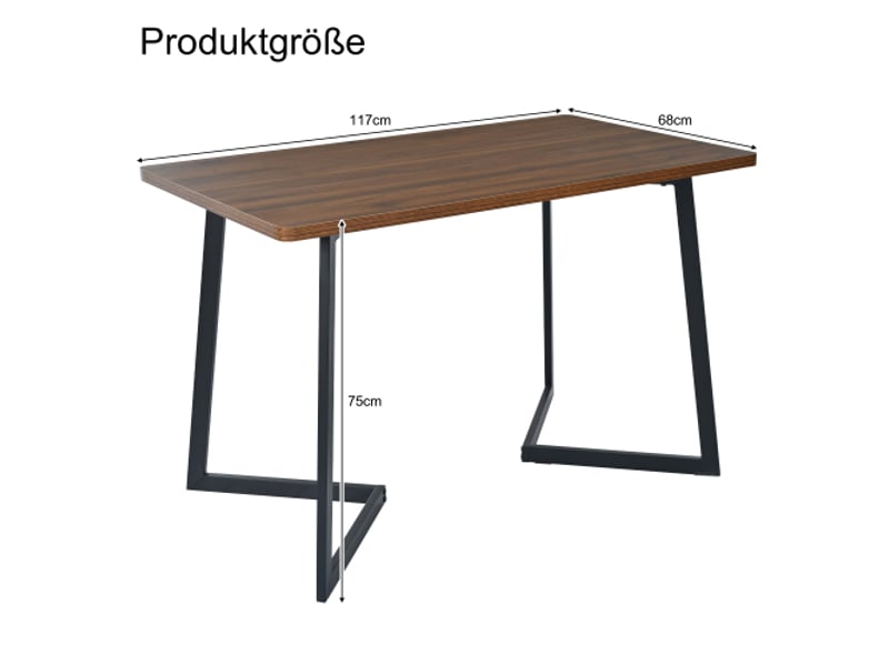  Table à manger rectangulaire 117×68 cm – plateau bois grainé, pieds métalliques – noir et noyer  - Conforama C