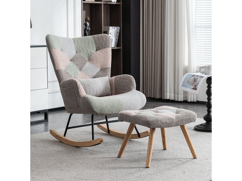 Fauteuil à bascule 83x68x91 cm, fauteuil lounge avec repose-pieds, coussin lombaire, confortable et coloré, velours - Conforama B