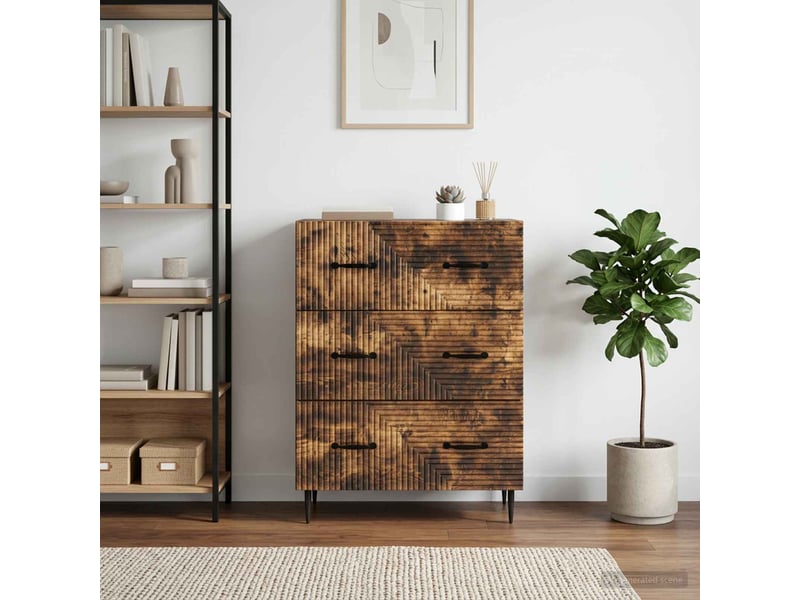  Armoire de rangement bureau, armoire à tiroirs chêne fumé 66 x 34,5 x 89,5 cm  - Conforama D