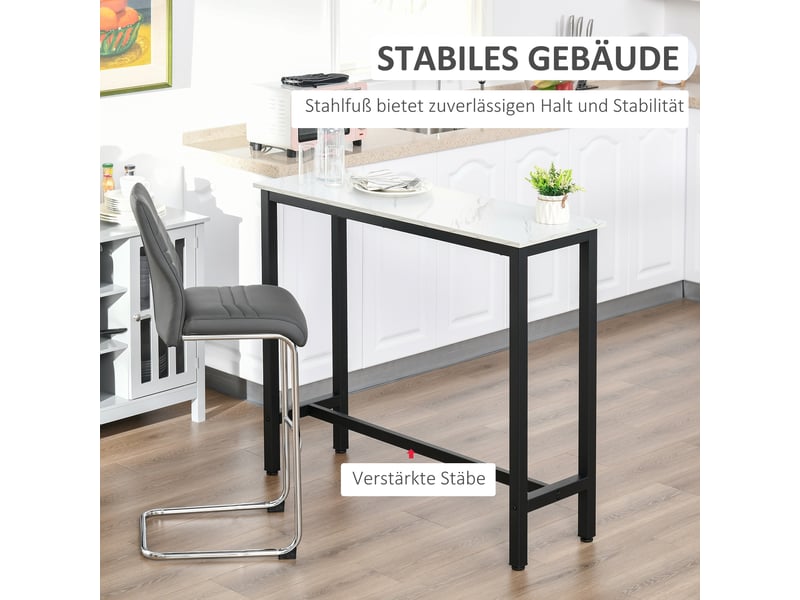 Table de bar avec plateau effet marbre et pieds réglables en acier pour cuisine et salle à manger, 120×40×100 cm blanc - Conforama E