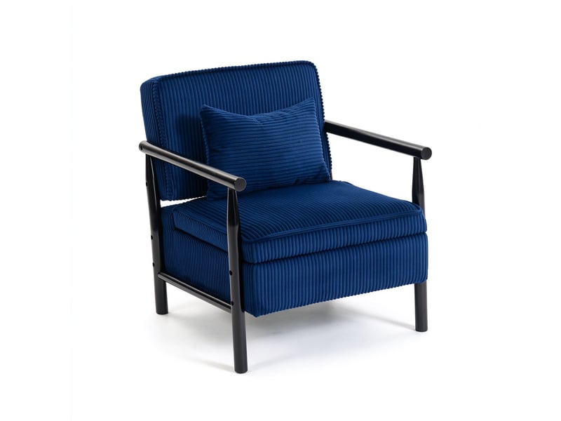  Fauteuil de salon 67,6x80x71,9 cm, accoudoirs, coussin lombaire, assise avec rangement, bois et velours bleu  - Conforama A