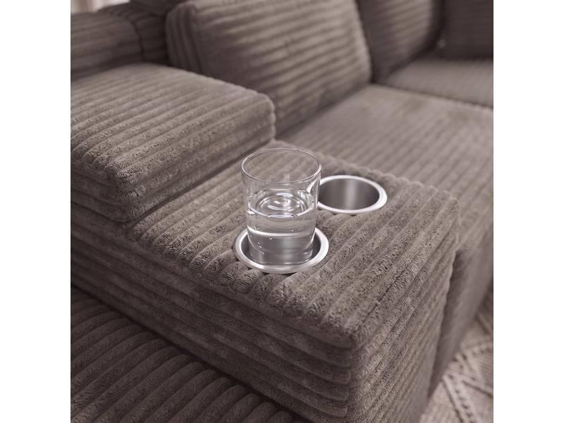 Grand canapé 6 places d'angle en u modulable velours côtelé kaki avec porte-gobelets - Conforama R