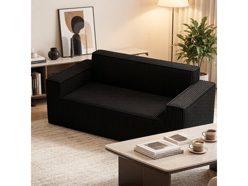  Canapé droit ,2 places,aucun assemblage requis, pour salon, chambre, appartement,178x86x70cm,noir  - Conforama E