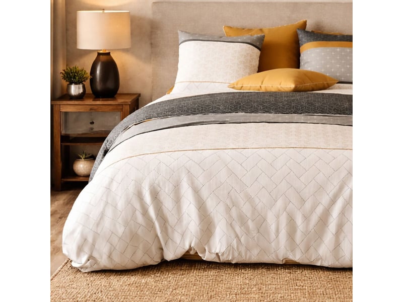  Parure housse de couette 260x240cm + 2 taies motif graphique blanc et gris 100% coton - lunelle LUNELLE - Conforama C