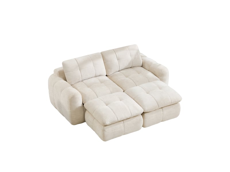 Canapé modulaire 2 places sans cadre avec 2 ottomanes, assise profonde et modules combinables en chenille beige - Conforama A