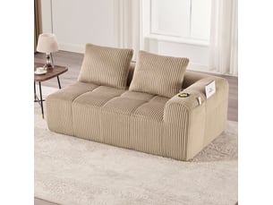 Canapé 2 places 158x93x61 cm en velours côtelé avec porte-gobelet coloris kaki