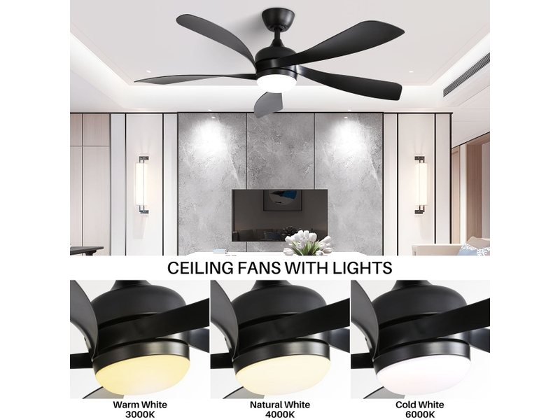  Ventilateur de plafond led 3 couleurs d’éclairage ventilateur de plafond avec lumière fonction mémoire six vitesses moteur dc silencieux mode été-hiver fonction réversible minuterie 148 h  - Conforama E