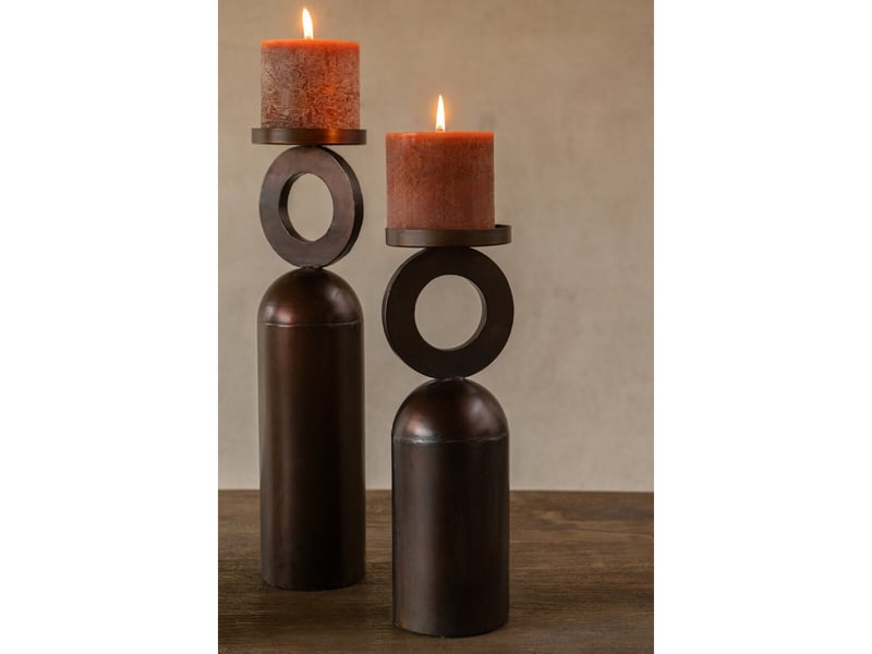  Lot de 2 bougeoirs anneau enzo 46cm bronze  - Conforama C