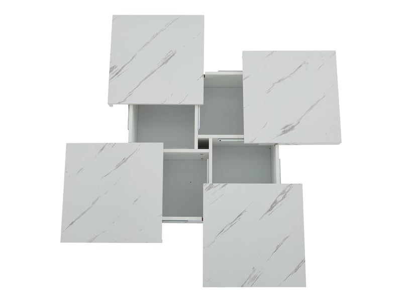  Table basse carrée blanche moderne aspect marbre, 90 x 90 x 25 cm – quatre tiroirs, plateau coulissant, charge maximale 30 kg  - Conforama D