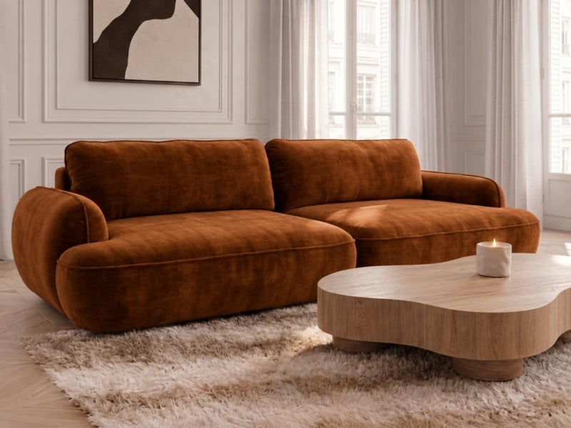 Bobochic canapé droit convertible 4 places celeste tissu lisse orange CELESTE - Conforama C