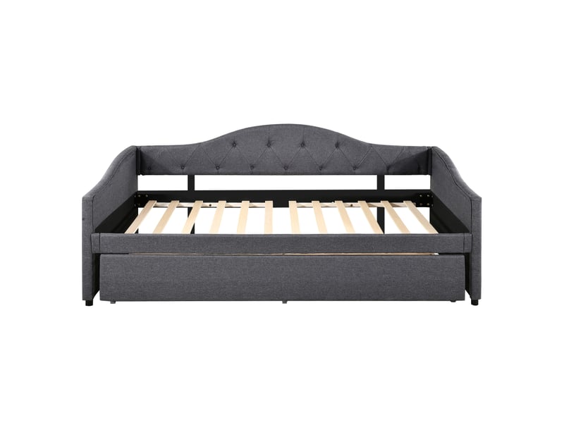  Méridienne 90 x 200 cm avec lit gigogne, canapé-lit, lit simple (sans matelas), lin, style minimaliste, gris  - Conforama E