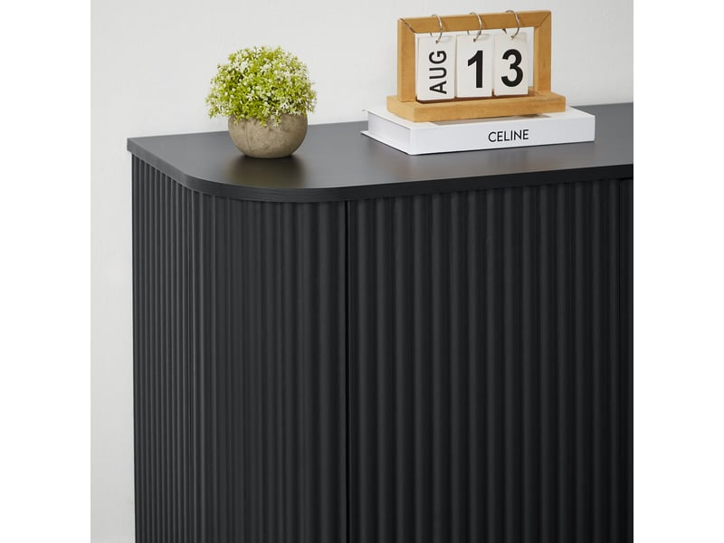 Buffet et enfilade avec 4 portes sans poignées, meuble de rangement pour salon, cuisine, entrée en mdf 165 × 38 × 61 cm noir - uvrion - Conforama E