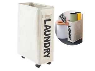 Panier à linge pliable à roulettes, beige, 42 l, pour coins étroits, 39 x 19 x 57 cm - beige