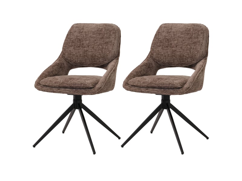  Lot de 2 chaises de salle à manger pivotantes à 180° avec retour automatique assise rembourrée et protections de sol réglables tissu chenille marron et fer 04_0009910  - Conforama A
