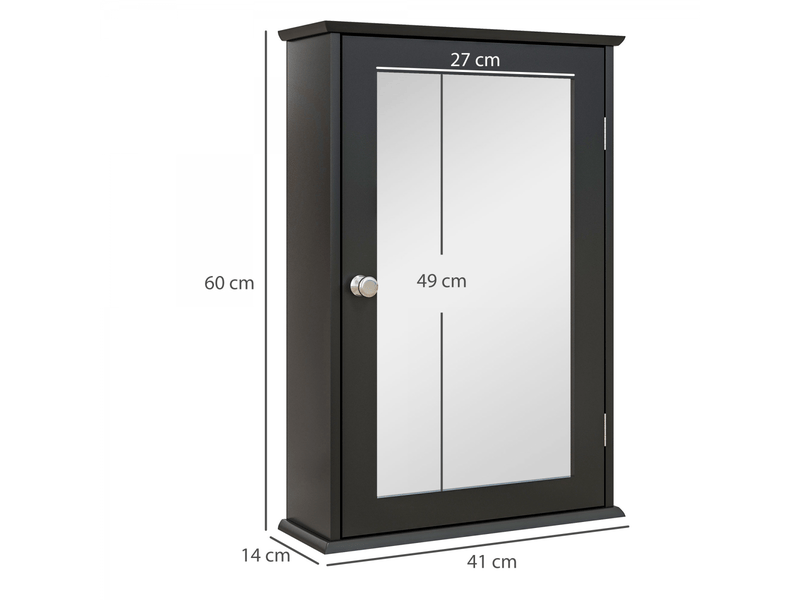  Armoire de salle de bain avec miroir et fermeture magnétique,meuble mural en bois gain de place,41x14x60cm,noir  - Conforama D