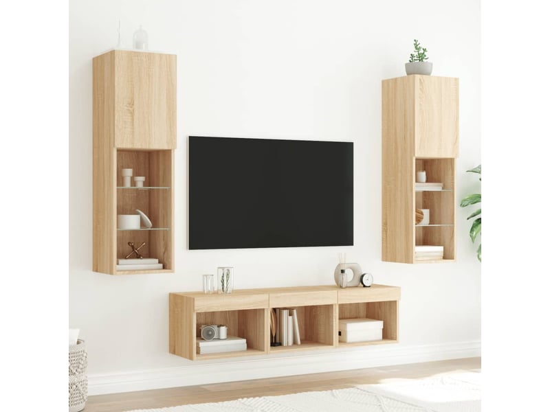  Unités murales tv avec led 5 pcs chêne sonoma bois d'ingénierie shl24698  - Conforama C