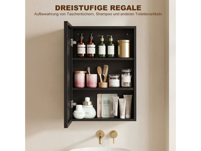  Armoire de toilette murale avec miroir en acier inoxydable noir 40x12x60 cm  - Conforama D