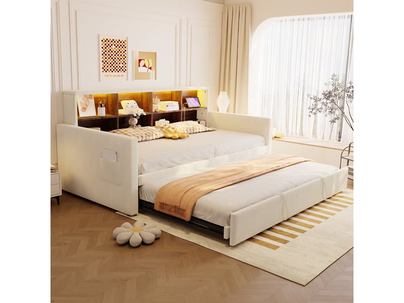  Lit canapé en velours beige 104x204 cm  - Conforama E