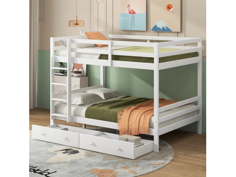 Lit superposé enfant 140x200 cm blanc avec tiroirs, échelle et matelas inclus - Conforama E