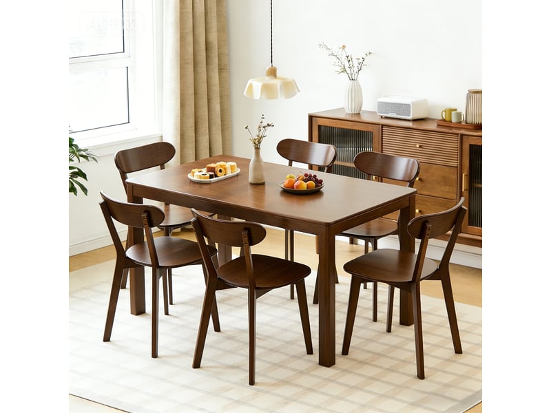 Lot de 2 chaises de salle à manger en bois massif, style mid-century, dossier incurvé ergonomique, pieds inclinés et patins réglables, finition noyer  - Conforama C