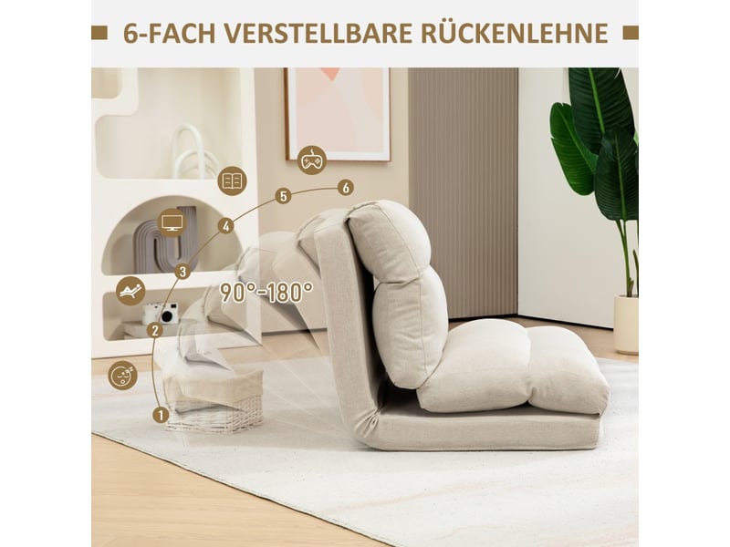  Fauteuil de sol pliable,70x72x56 cm,dossier 6 positions,polyester,beige  - Conforama D