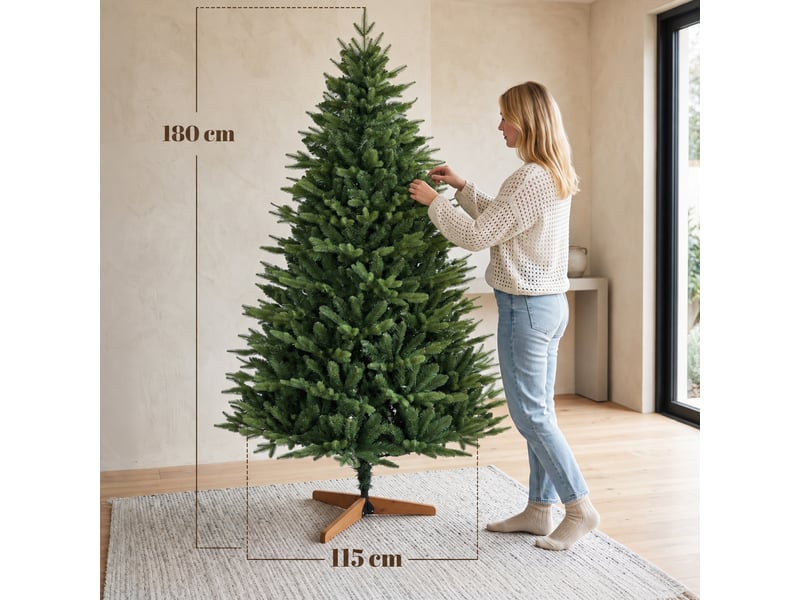  Sapin de noël artificiel touffu grande taille h.180cm épicéa piètement bois  - Conforama C