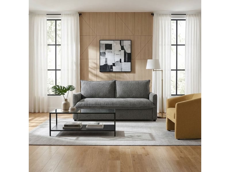 Canapé convertible 3pl système rapido tissu doux gris – ellis - Conforama D