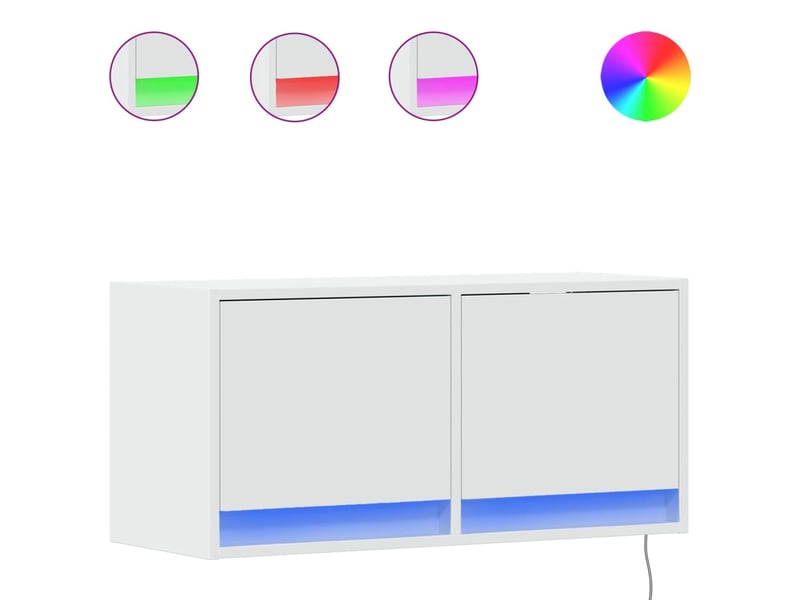 Meuble tv - banc tv - meuble de rangement mural avec lumières led blanc 80x31x35 cm - Conforama A