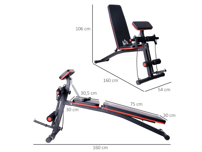  Banc de musculation multifonction 160x54x106 cm noir abs, dossier réglable 7 positions, pliable à domicile  - Conforama C
