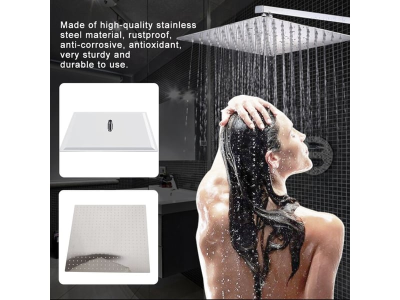  Tete de douche pluie carré en acier inox 50cm - haute pression pommeau douche, économiseur d'eau, anti-calcaire, rotation 360°, installation facile  - Conforama B
