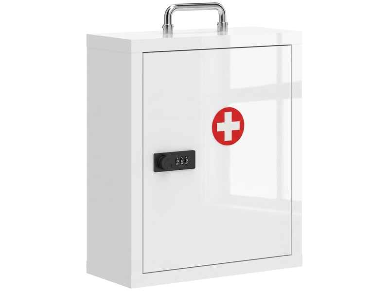  Armoire à pharmacie murale avec serrure à combinaison, 3 niveaux, armoire de premiers secours verrouillable en acier, blanche  - Conforama B