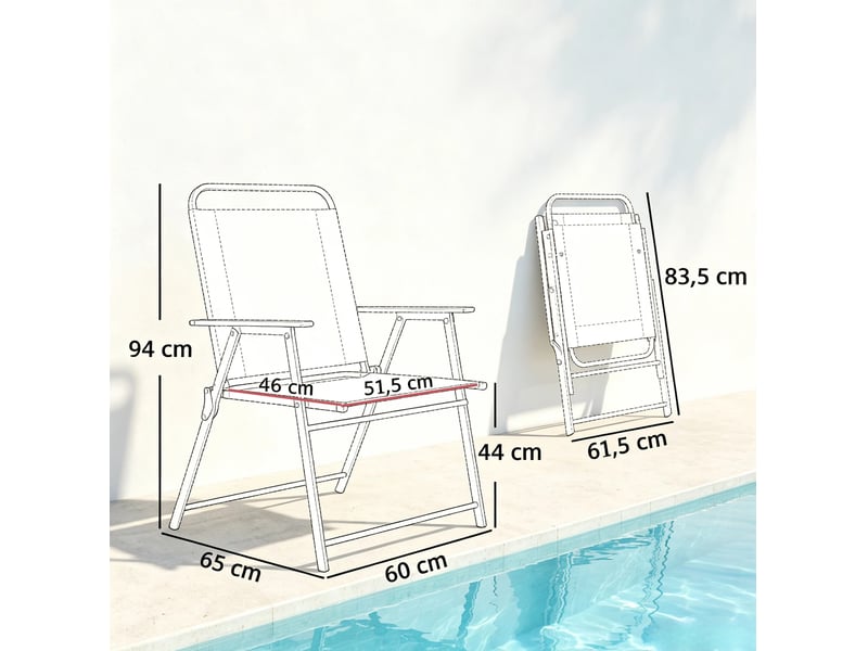  Lot de 4 chaises de jardin pliantes noires en acier et textilène avec accoudoirs  - Conforama C