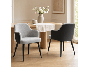 Lot de 2 chaises de salle à manger gris tissu dossier bicolore gris et noir pu pieds métal croix hauteur 83 cm