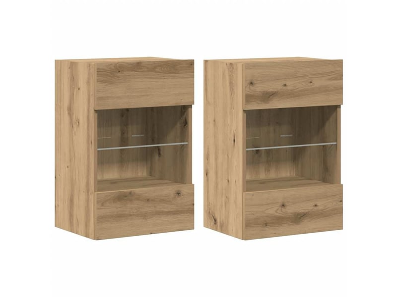  Meubles muraux avec lumières led pour tv 2 pcs chêne artisanal  - Conforama E