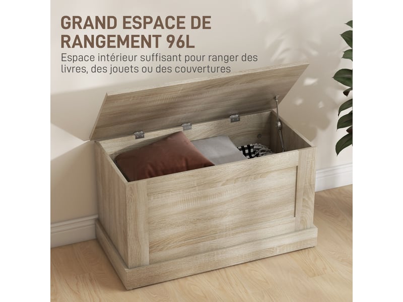  Coffre de rangement, coffre à s, avec charnière de sécurité, pour salon, en bois, 80 x 40 x 45 cm, bois naturel  - Conforama D