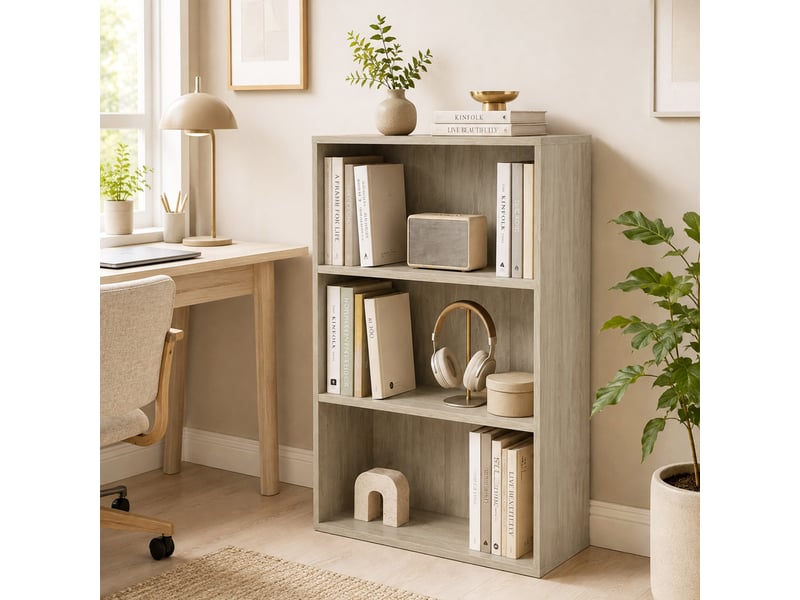  Bibliothèque étagère de rangement avec 3 compartiments et étagère réglable, 60 x 24 x 93 cm, bois naturel  - Conforama C