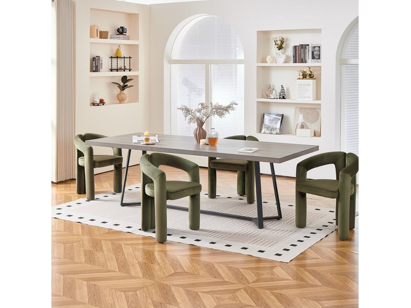  Lot de 2 chaises de salle à manger vertes en velours avec accoudoirs, design moderne minimaliste  - Conforama A