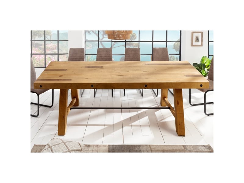  Table de salle à manger rancho – bois de pin recyclé verni – 240 cm – style rustique  - Conforama C