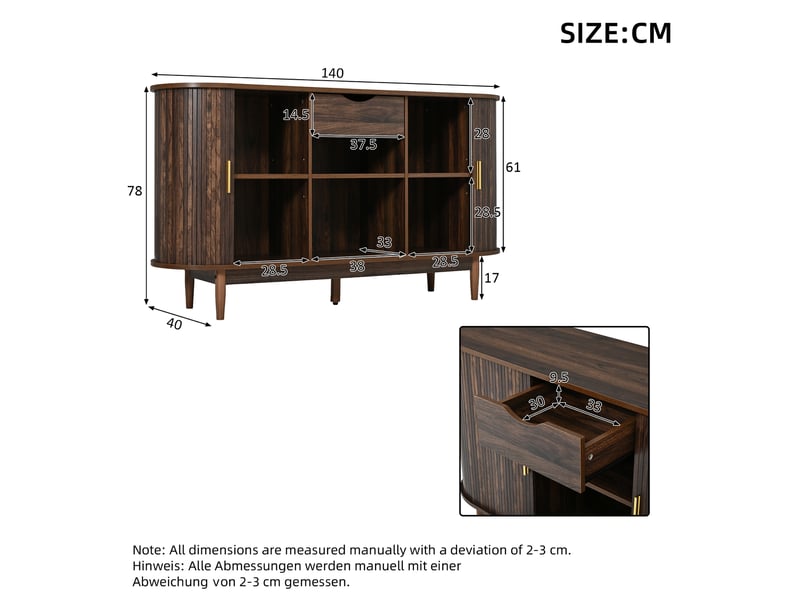  Buffet 2 porte(s) 1 tiroir(s) - 140 cm naturel panneau de particules  - Conforama C
