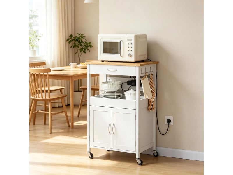 Desserte de cuisine mobile, chariot de rangement multifonction, îlot cuisine compact, blanc - Conforama B