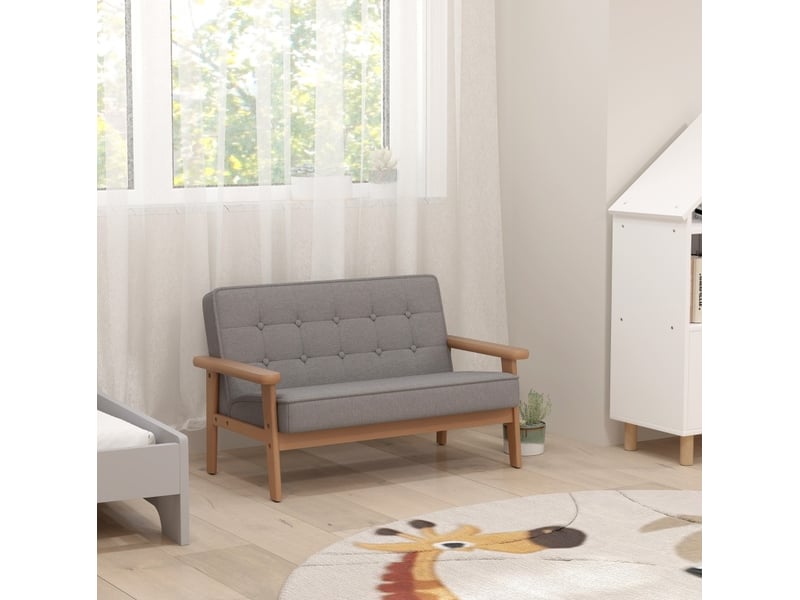 Canapé enfant 2 places 77x42x48 cm gris, tissu aspect velours, cadre en bois, rembourré 3 à 15 ans  - Conforama B