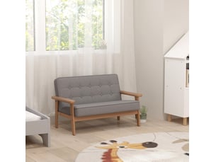 Canapé enfant 2 places 77x42x48 cm gris, tissu aspect velours, cadre en bois, rembourré 3 à 15 ans