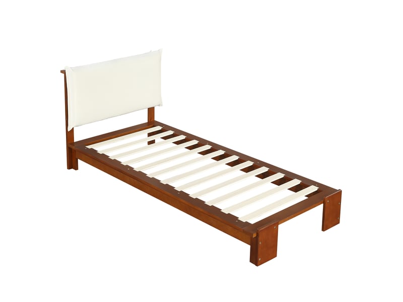  Lit enfant 90x200 cm en bois marron foncé avec tête de lit rembourrée  - Conforama E