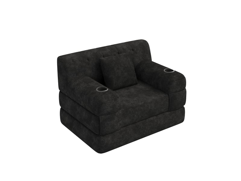 Canapé convertible compressé 1 place à dossier haut, en velours côtelé noir - Conforama A