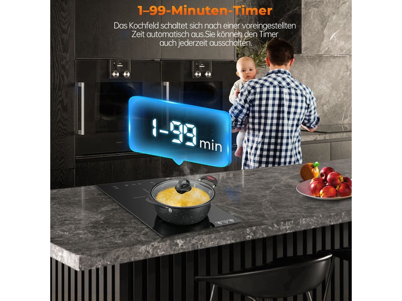  Plaque à induction 2 foyers 3300 w, plaque induction encastrable 30 cm, tactile, verre noir, 9 niveaux et minuterie  - Conforama D