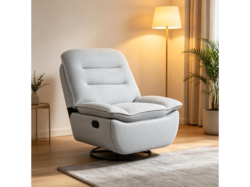 Fauteuil relax inclinable et pivotant 360° - 95 x 49,5 x 106 cm - avec repose-pieds intégré - tissu effet lin - gris clair  - Conforama B